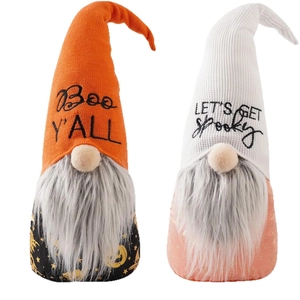Ensemble de gnomes d'Halloween en peluche avec chapeau orange et broderie décorative