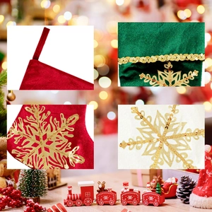 Lot de chaussettes de Noël en velours avec flocons dorés pour décoration de cadeaux