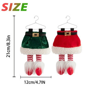 Christmas elf leg hanging decorations in red and green velvet with 21cm size markings
