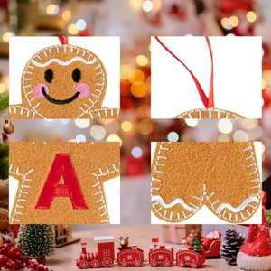 Gingerbread man ornament with red embroidered letter A for Christmas tree decoration