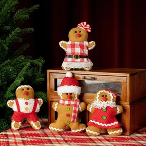 Set di Ciondoli in Peluche Omino di Pan di Zenzero Natalizio Bambola con Gonna a Quadri Decorazione per Albero