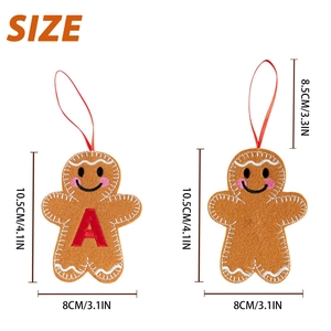 Gingerbread man felt Christmas ornaments with letter A embroidery and size specifications
