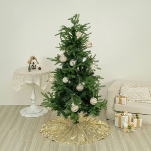 Sparkling gold sequin Christmas tree skirt for elegant holiday home floor decorations