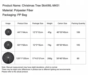 Guide des tailles pour jupe de sapin toile d'araignée avec dimensions et poids précis