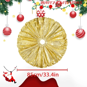 Golden sequin Christmas tree skirt 85cm diameter for festive holiday home decoration