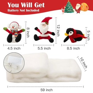 Christmas decoration set with plush Santa, snowman, penguin and 59 inch faux snow blanket
