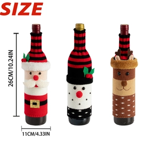 Detailed size chart for Christmas knitted wine bottle covers showing 26x11cm dimensions