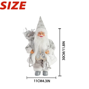 Detailed view of silver 30cm Santa Claus figurine showing size dimensions and textures
