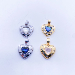 Zirconia heart pendants with colorful abalone and mother of pearl in gold and silver