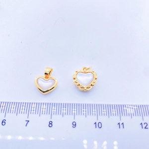 Golden heart pendants with white shell inlay for DIY jewelry making 1.2cm size