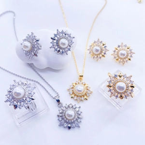 Sunflower DIY Jewelry Findings Empty Mount For Artificial Pearl Copper Gold Plated Zirconia Pendant Ring Earrings Women Jewelry