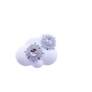 Three-piece sunburst sunflower jewelry set with silver plated copper and zircon stones