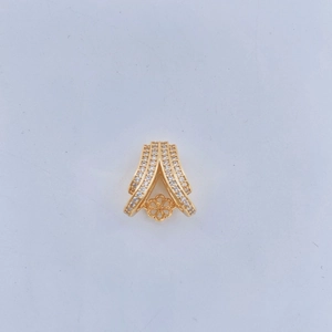 Detailed view of an 18K gold triangle pendant clasp with micro-pave white cubic zirconia