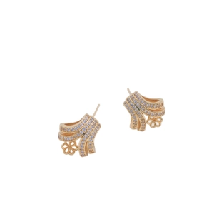 Elegant 18K gold plated fan-shaped earrings with zircon and hollow flower pendant