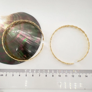 Adjustable gold twisted texture open bangle set with woven pattern design for women