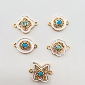 18k gold plated jewelry connectors set with turquoise and mother of pearl for DIY crafts
