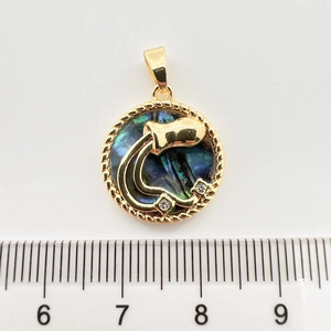 Makro-Detail des Wassermann-Zodiac-Anhängers mit Abalone-Einlage und Messskala am Rand