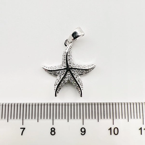 Détail du pendentif étoile de mer avec cristaux blancs et règle pour la mesure