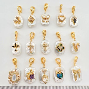 Natürliche Barockperlen Anhänger Vergoldetes Kupfer Herz Schmetterling Kreuz Charms Damen DIY Schmuckherstellung Anhänger Ohne Kette