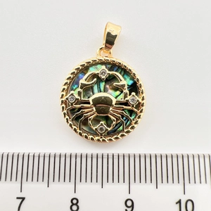 Detail von Krebs Sternzeichen Anhänger aus Abalone-Muschel mit Goldrand und Skala