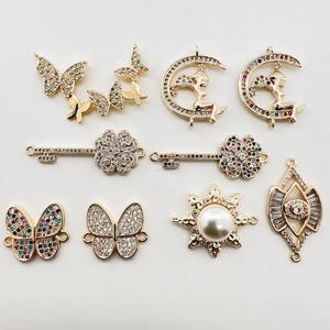 14K επιχρυσωμένα DIY μενταγιόν κοσμημάτων με σχέδια πεταλούδας, φεγγαριού και κρύσταλλα