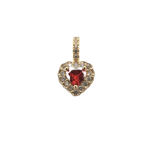 Luxurious heart-shaped pendant with red gemstone and white zircon pave in gold plating