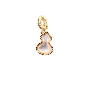 18k gold-plated gourd pendant with white mother-of-pearl inlay and beaded edges