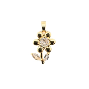 Pendentif fleur élégant plaqué or avec zircons blancs ronds et de taille marquise