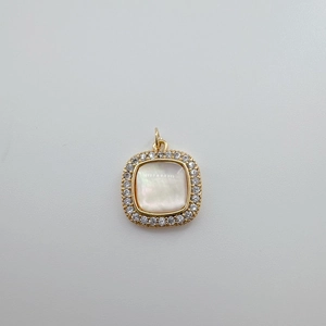 Colgante cuadrado de oro de 18K con nácar blanco e incrustaciones de circón