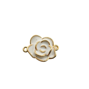 Connecteur fleur de camélia blanc plaqué or 18K avec doubles boucles pour bijoux DIY