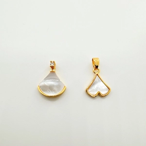 18K Gold Plated Copper White Mother Of Artificial Pearl Fan Heart DIY Pendant For Necklace Bracelet Jewelry Making Women Findings