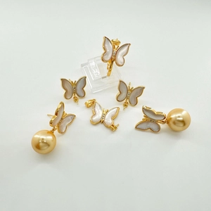 DIY gold-plated butterfly jewelry set with shell inlays and golden pearl accents