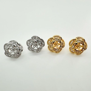 Elegant 925 silver camellia earrings with micro-set zircon and shell flower design