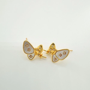 Exquisite gold butterfly stud earrings with white mother of pearl and zircon stones