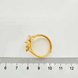 Vista dettagliata di un anello regolabile dorato con trifoglio e righello