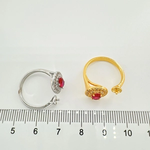 Adjustable ring settings for DIY jewelry with red gemstones and micro-pave zirconia