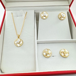 Detailed view of 925 silver jewelry set with pearls and shells in a red gift box
