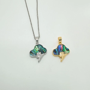 18K gold plated lightning cloud pendant necklace featuring natural iridescent shell inlay