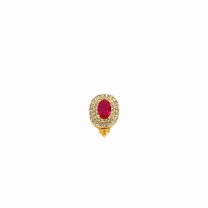 Elegant oval red ruby earrings set with halo zircons in gold plated s925 silver finish