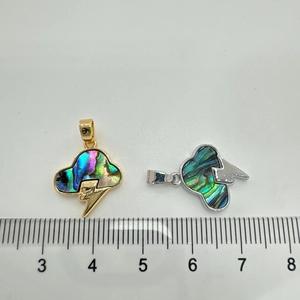 Micro-inlaid lightning bolt charms with iridescent abalone shell in 18k gold and silver