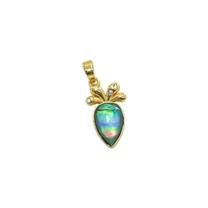 18K gold-plated carrot pendant with colorful shell inlay and cubic zirconia stones