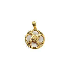 DIY S925 silver rotatable round pendant with white mother-of-pearl and small zircons