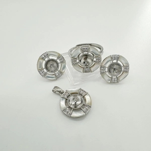 925 silver DIY jewelry set with natural shell discs and zircon accents for pearls