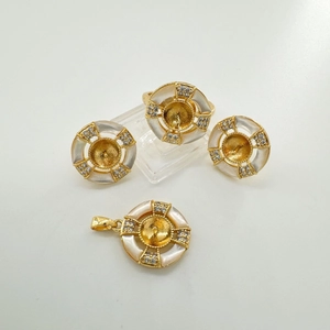 Golden pearl jewelry component set with natural shell inlay for DIY necklace and earrings