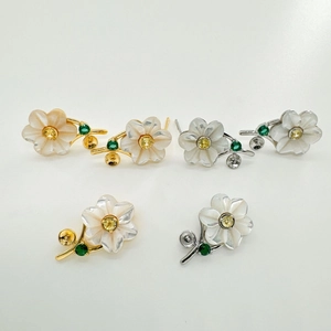 S925 silver needle floral pearl accessory with shell petals and colorful gemstones