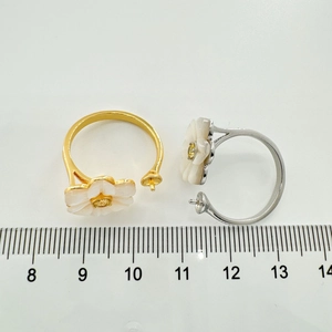 Detail of adjustable flower ring component with S925 silver needle for DIY pearl jewelry