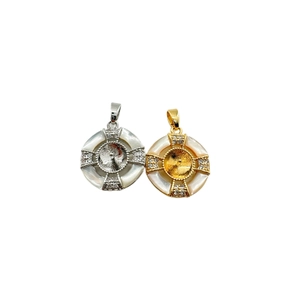 925 silver shell disk pendant settings with zircon inlay for DIY pearl jewelry making