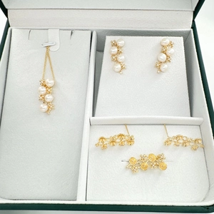 Exquisite S925 silver grape flower pearl jewelry set with gold plated earring settings