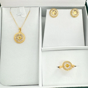 Set di gioielli placcati in oro 18K con girasole in zircone, orecchini e anello