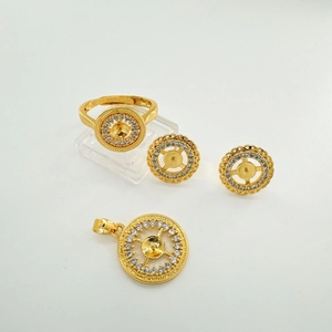 Set gioielli girasole placcato oro 18K con zirconi, anello e ciondolo circolare